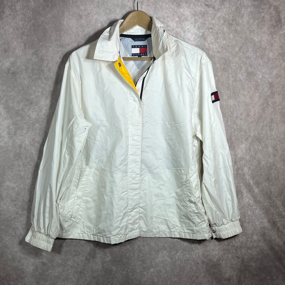 Tommy Hilfiger Windbreaker Jacket Mens Small White Snap Front‎ 90s Y2K Retro